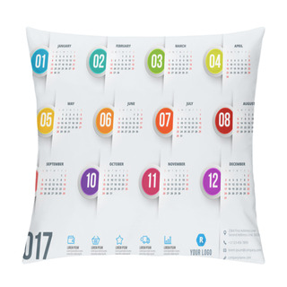 Personality  Calendar For 2017 Year. Vector Design Stationery Template. Week Starts Sunday. Flat Style Color Vector Illustration. Yearly Calendar Template Pillow Covers