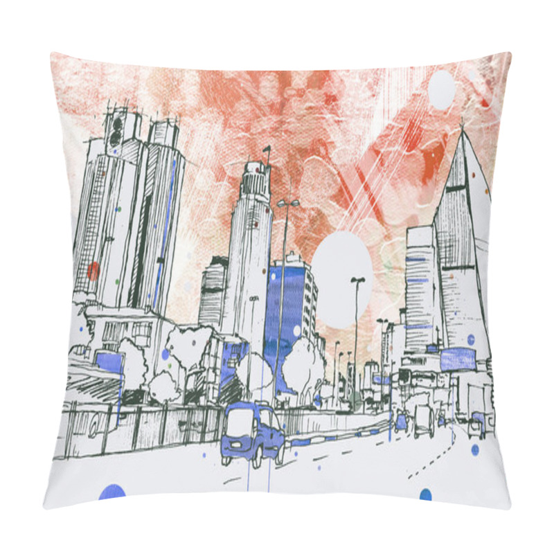Personality  Drawing sketch illustration of Levent district, Istanbul pillow covers