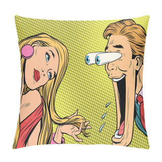 Personality  The Funny Man Reacts To A Beautiful Woman Pillow Covers