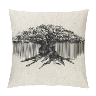 Personality  Black Silhouette Of Old Banyan Tree Isolated On Beige Rice Paper Background.  Pillow Covers