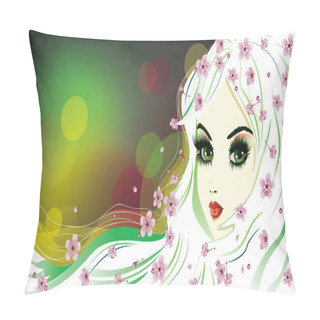 Personality  Floral Girl With White Hair Pillow Covers