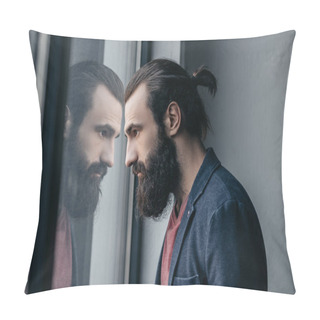 Personality  Man Looking At Reflection In Glass Pillow Covers