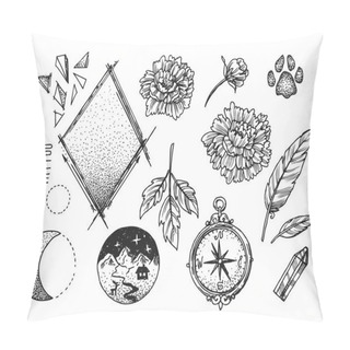 Personality  Hand Drwan Sketch Illustration. Tattoo Style. Pillow Covers