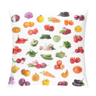 Personality  Collage With Many Fresh Vegetables On White Background Pillow Covers