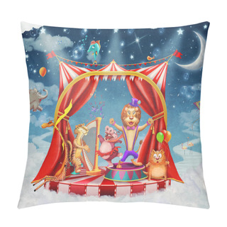 Personality  Illustration Of Cute Circus  Animals On Stage In Sky Pillow Covers