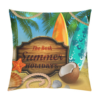 Personality  Beautiful Beach View With Wooden Board Pillow Covers