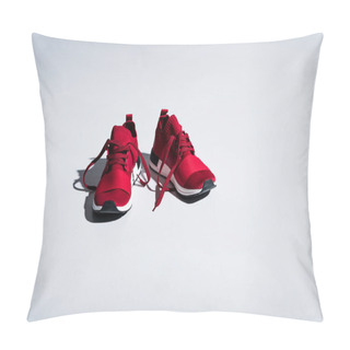 Personality  Close-up View Of Red Sneakers Isolated On Grey Pillow Covers