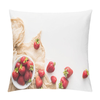 Personality  Top View Of Whole And Red Strawberries On Bowl And Beige Cloth  Pillow Covers