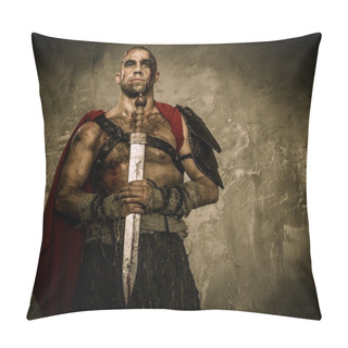 Personality  Wounded Gladiator Holding Sword Covered In Blood With Both Hands Pillow Covers