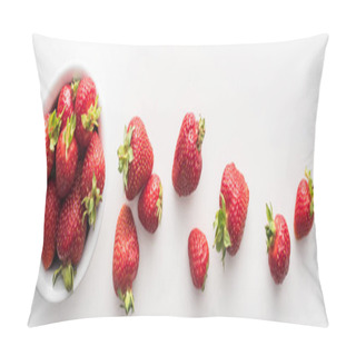Personality  Panoramic Shot Of Fresh And Ripe Strawberries On White Bowl  Pillow Covers