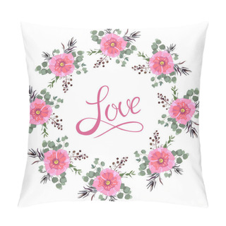 Personality  Wedding Or Holiday Wreath . Delicate Flowers On Light . Watercolor Vector Illustration. Summer Greens. Pillow Covers