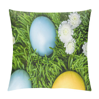 Personality  Three Painted Easter Eggs On Lawn With Camomiles, Easter Concept Pillow Covers