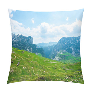 Personality  Wooden Houses On Green Valley, Mountain Range In Durmitor Massif, Montenegro Pillow Covers