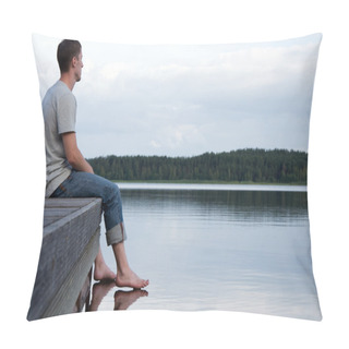 Personality  A Young Man Sitting Alone By The Water Pillow Covers