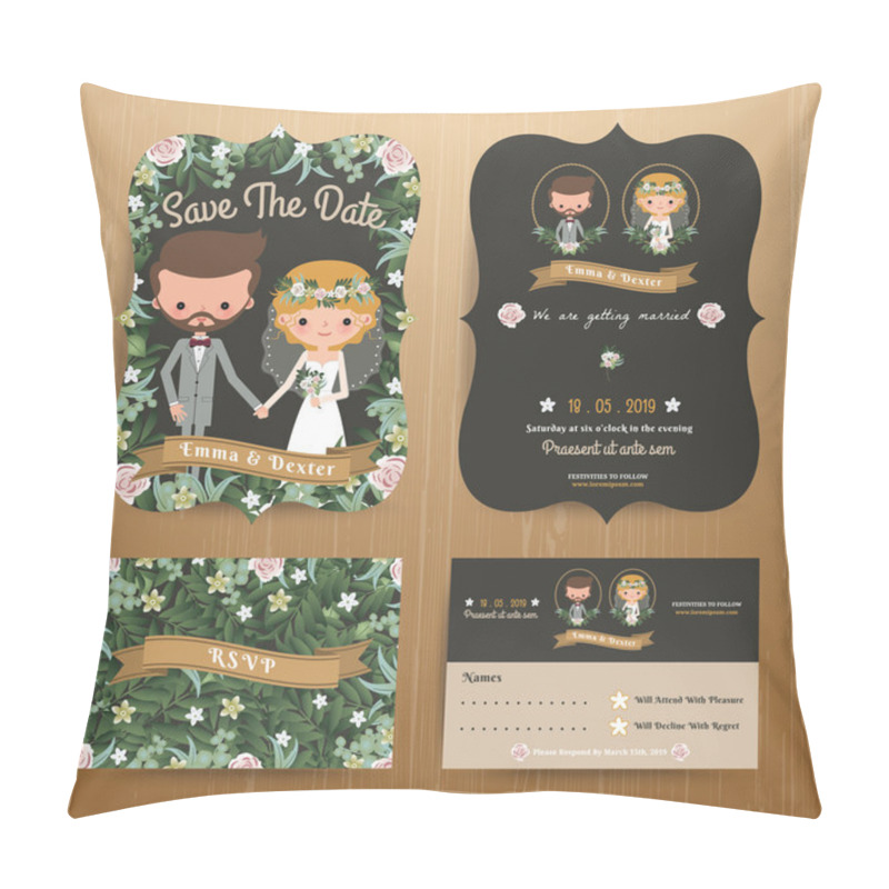 Personality  Rustic bohemian cartoon couple wedding card template set pillow covers