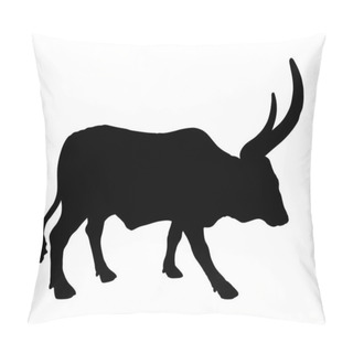 Personality  Ankole Watusi Cow Vector Silhouette Illustration Isolated On White Background. Bos Taurus. Long Horn Cow. African Bull. Pillow Covers
