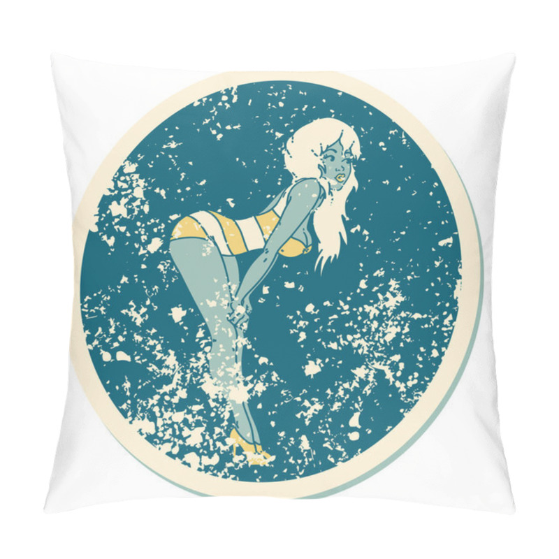 Personality  iconic distressed sticker tattoo style image of a pinup girl in swimming costume pillow covers