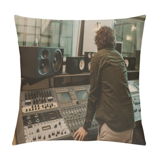 Personality  Young Sound Producer Working At Recording Studio Pillow Covers