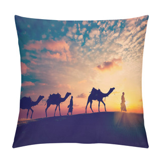 Personality  Two Cameleers Camel Drivers With Camels In Dunes Pillow Covers