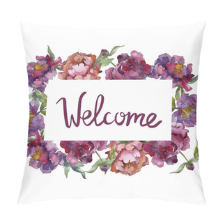 Personality  Purple Isolated On White Peonies Watercolor Background Illustration Set. Frame Border Ornament. Pillow Covers