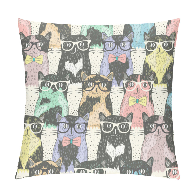 Personality  Seamless pattern with hipster cute cats for children pillow covers