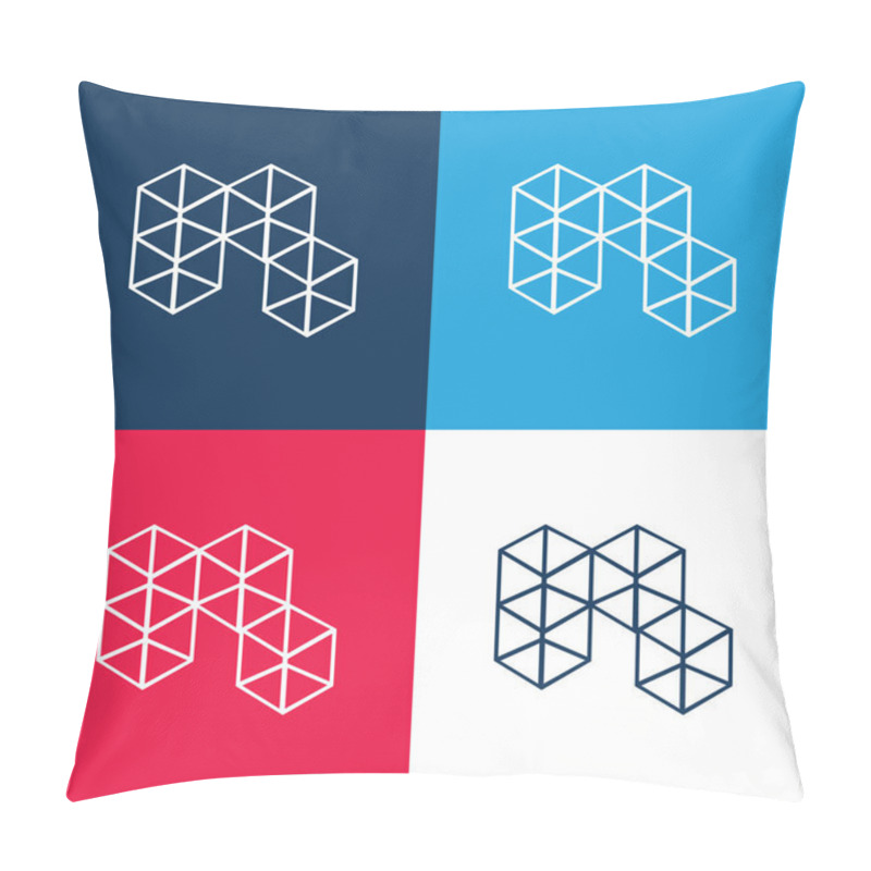 Personality  3d Cubes Blue And Red Four Color Minimal Icon Set Pillow Covers