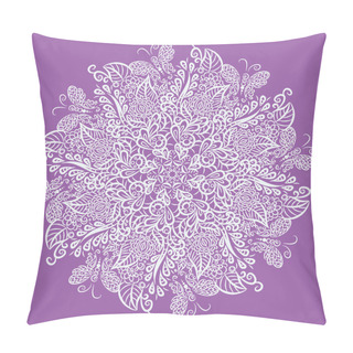 Personality  Vector Mandala. Violet Background. White Ornament. Pillow Covers