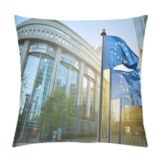 Personality  European Union Flag Against Parliament In Brussels Pillow Covers