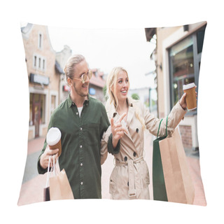 Personality  Couple Walking With Shopping Bags On Street  Pillow Covers