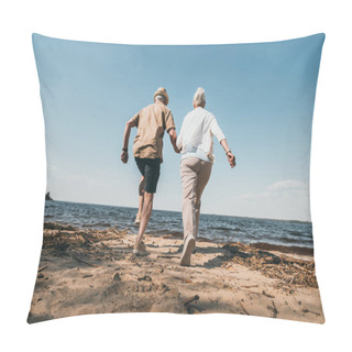 Personality  Senior Couple Walking On Beach  Pillow Covers