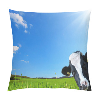 Personality  Witty Cow, Dairy Cow With Prairie As Background Pillow Covers