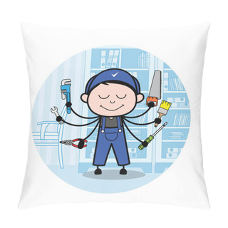 Personality  Presenting Tools Options - Retro Repairman Cartoon Worker Vector Pillow Covers