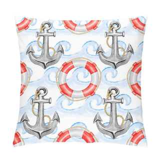 Personality  Seamless Watercolor Anchor And Lifeline Pattern Pillow Covers