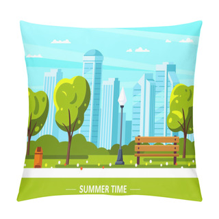 Personality  Bench In Park, Streetlight And Trees, Summer Background Pillow Covers