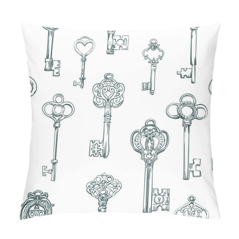 Personality  Hand-drawn seamless pattern of various vintage keys. pillow covers