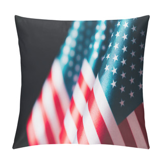 Personality  Selective Focus Of Usa National Flags Isolated On Black, Memorial Day Concept Pillow Covers