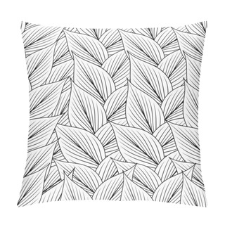 Personality  Seamless Pattern With Contour Lines Of Tropical Leaves On A White Background. Pillow Covers