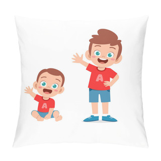 Personality  Cute Little Boy Say Hello With Young Brother Pillow Covers