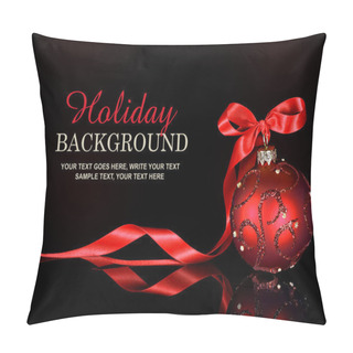 Personality  Christmas Background With A Red Ornament And Ribbon On A Black Background Pillow Covers