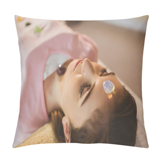 Personality  Young Woman At Crystal Healing Session Pillow Covers