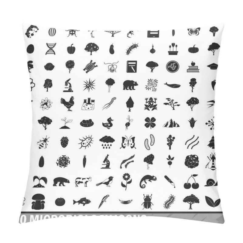 Personality  100 microbiology icons set, simple style pillow covers
