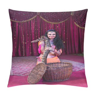 Personality  Snake Charmer Removing Large Snake From Basket Pillow Covers