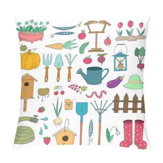 Personality  Set Of Cartoon Gardening Items A White Background. Pillow Covers