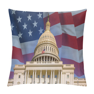 Personality  Washington DC Capitol American Congress Building With Waving American Flag Pillow Covers