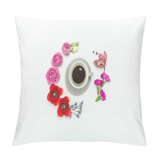 Personality  Beautiful Flowers And Cup Of Coffee Pillow Covers