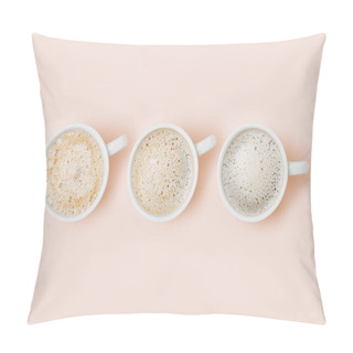 Personality  Set Of Coffee Cups Assortment On Pale Pink Background. Flat Lay, Top View Collection Pillow Covers