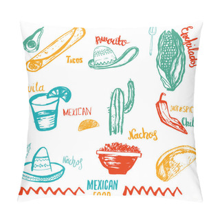 Personality  Vintage Mexican Food Isolated Objects With Lettering. Mexican Food Tacos, Burritos, Nachos. Mexican Kitchen. Can Be Used For Restaurant, Cafe Wrapping. Pillow Covers