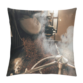 Personality  Close Up View Of Coffee Beans Roasting In Machine Pillow Covers