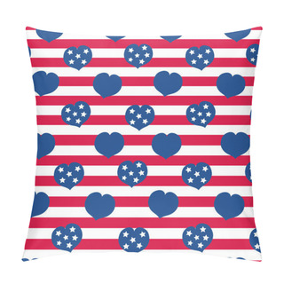 Personality  USA Flag White And Red Stripes With Hearts And Stars, Independence Day, 4th Of July Seamless Pattern, USA Flag Vector Print, Stars And Stripes, Red, White And Blue, EPS10 Pillow Covers