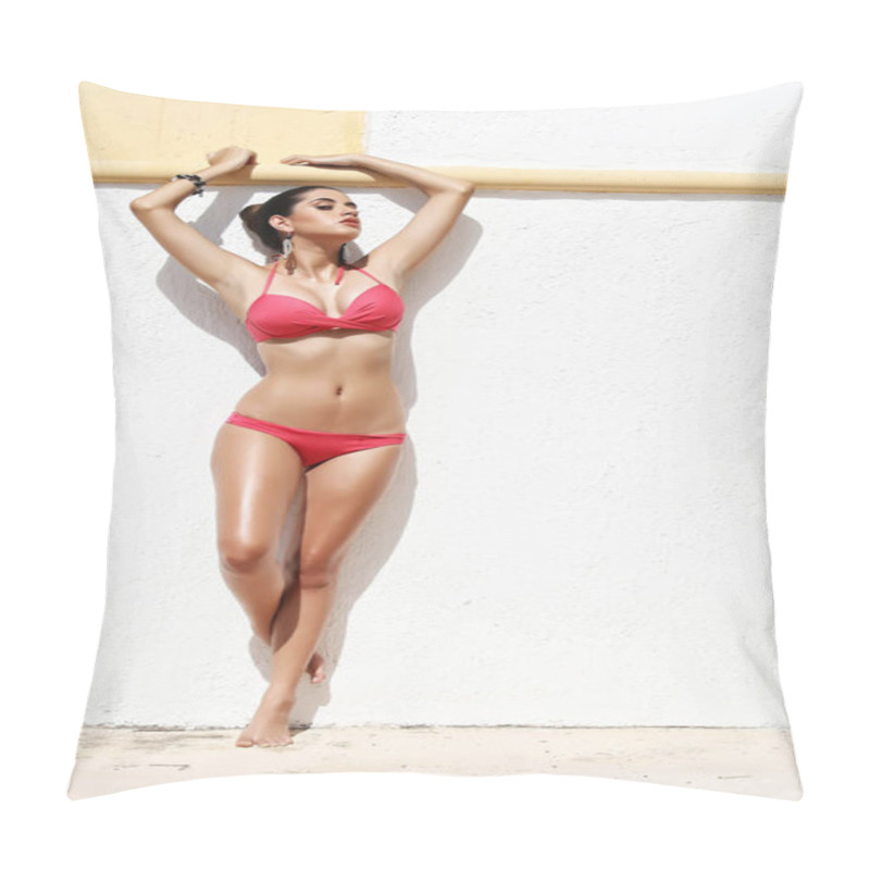 Personality  Beauty girl pose in red swimsuit pillow covers